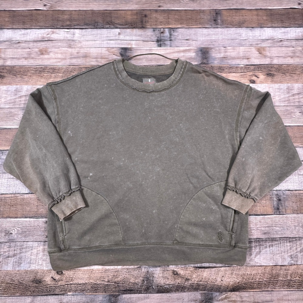 FP Movement Women Sweatshirt M Metti Crewneck Olive Green Mineral Wash Pockets